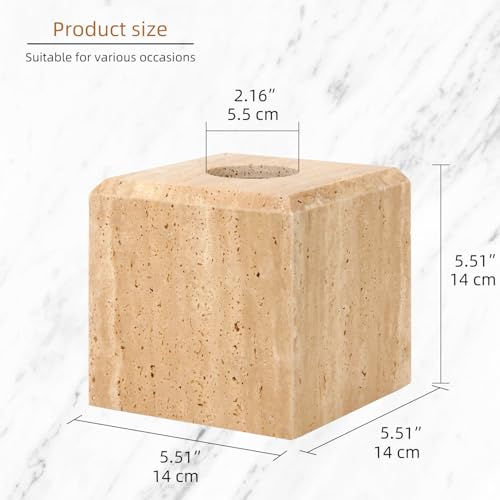 Natural Marble Square Tissue Box Cover,Stone Modern Decorative Sturdy Napkin Box Holder Case,Facial Paper Organizer for Bathroom Vanity Toilet Countertop,Kitchen (1, Travertine, 5.71 * 5.71 * 5.51) - color: Travertine