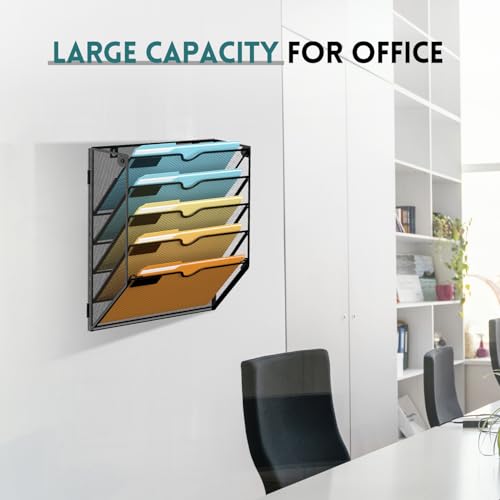 SUPEASY 5 Tier Wall File Organizer, Hanging Wall Mounted Mail Organizer with Label Slots, Metal Mesh File Holder Magazine Rack for Office, Home, School or Classroom, Black - color: Black, size: 5-Tier