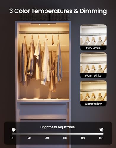 Closet System, Closet Organizer System with Rechargeable Motion Sensor Light Indoor, Walk in Closet Systems with 5 Drawers and Metal Hanging Rods, White