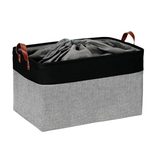 DULLEMELO Extra Large Canvas Fabric Storage Basket, 70L Foldable Closet Storage Bin with Handles, 22" Large Blanket Basket Living Room for Storage Toys, Pillows, Clothes, Books (Black&Grey) - color: Black&Gray, size: Extra Large-22" x 15" x 13"