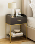 Nightstand,3-Tier Modern Night Stand,Bedside Table with Storage Drawer and Shelf,Small Side Table for Bedroom,Living Room,Black - color: Black