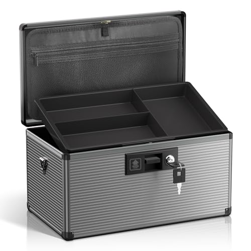 Medicine Lock Box with Key, Alluminum Alloy Box for Medication,First Aid Box with a Removeable Tray to Store Medicines & Pills for Home, Black, 14 * 8.46 * 7.48 Inch - color: Black, size: Large-14inch
