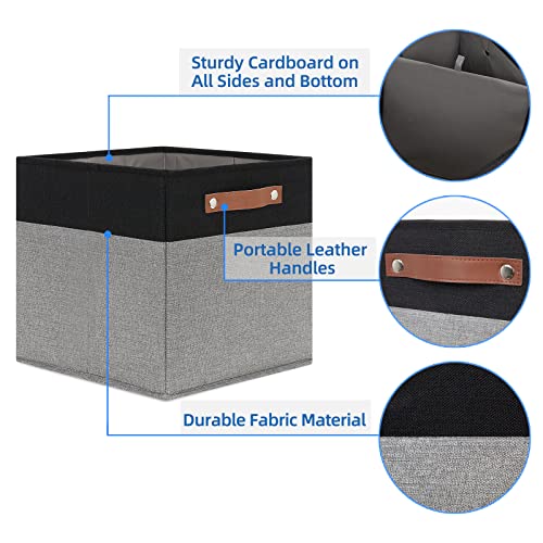Temary Fabric Cube Storage Bins 12 Inch Decorative Storage Cubes Baskets 4 Pack Foldable Cube Storage Bins for Closet, Shelves (Black&Grey) - color: Black&Grey, size: 12×12×12