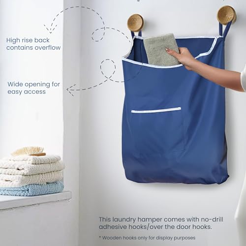 Fine Living Large Hanging Laundry Hamper with Over Door Hooks & Adhesive, Durable Space Saving Laundry Bag with Zipper and Wide Open Top, Hanging Dorm Laundry Hamper 18"x4.75"x28" (Navy Blue-L) - color: Navy Blue-L, size: Large