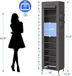 Simple Trending Narrow Shoe Rack with Cover, 10 Tier Shoe Organizer Storage, Tall Free Standing Shoe Cabinet Holds 20 Pairs for Closet, Black - size: 10 Tiers Narrow with Cover, Black