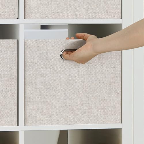 Posprica Closet Storage Bins, 4 Pack Large Closet Shelf Organizers, Linen Fabric Decorative Storage Baskets for Organizing, Foldable Storage Box for Clothes, Toy, 16.5x12x10.25 Inch (Beige) - color: Beige, size: 16.5Lx12Wx10.25H
