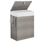 90L Laundry Hamper with Lid, Hand-Woven Pp Rattan Laundry Basket with Compartments & Handles, Removable Liner Bags,Foldable, Narrow Dirty Clothes Basket, Grey - color: 90L-Grey