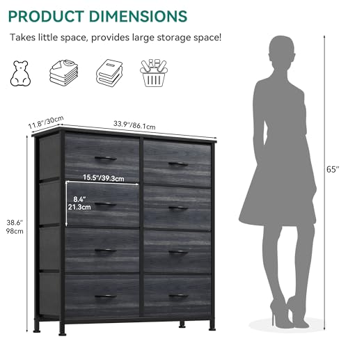 YITAHOME Dresser with 8 Drawers - Fabric Storage Tower, Organizer Unit for Bedroom, Hallway, Closets - Sturdy Steel Frame, Wooden Top & Easy Pull Fabric Bins - color: Black Grain Black Handle, style: 8-Drawer