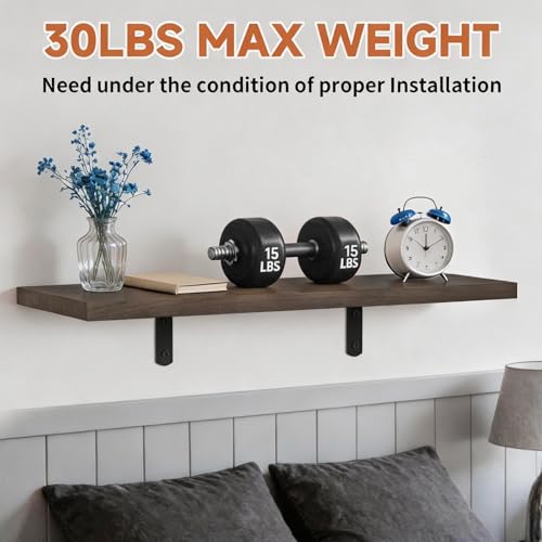 LifetimeWarranty Easy Install Wall Shelves with Brackets,15.7 Inch Wall Mounted Wood Floating Wall Shelf, Small Wall Shelf for Storage&Home Decor, Living Room,Kitchen,Office,Book Corner Shelf,Set of 3 - color: Brown L-bracket