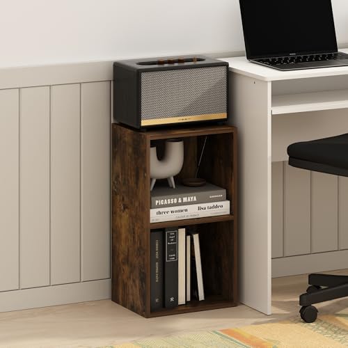 Furinno PASIR Book Shelf, 2-Tier Modern Bookshelf, Open Shelves Bookcase 9 x 12 x 21, Easy Assembly, for Living Room, Bedroom, Home Office, Amber Pine - color: Amber Pine, size: 2-Tier Cube