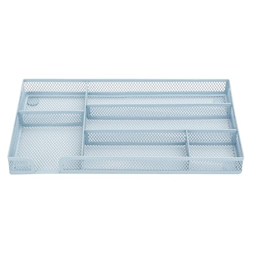 Annova Desk Drawer Organizer/Storage Tray - Metal Mesh with Dividers for Pens, Desktop Accessories, Bathroom, Kitchen, Makeup and Office Supplies (Small, Morandi Blue) - color: Morandi Blue, size: Small