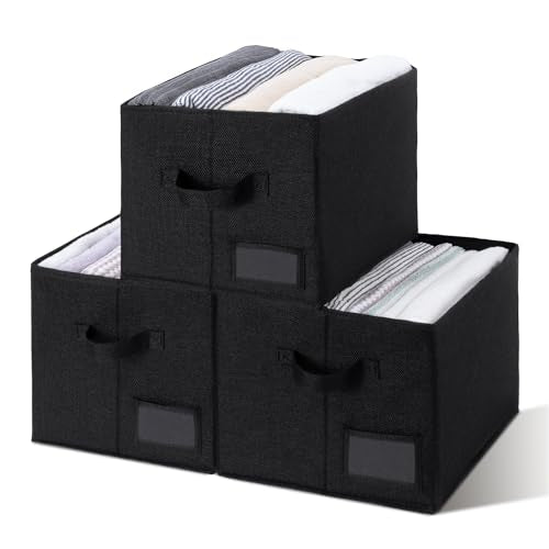 GRANNY SAYS Storage Baskets for Shelves, Fabric Storage Bins for Clothes, Closet Organization Bins, Collapsible Storage Bins with Handles, Decorative Storage Box, Black, Large, 3-Pack - color: Black, size: Large