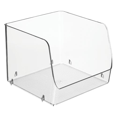 iDesign Linus Stacking Organizer Bins for Kitchen, Pantry, Office, Bathroom, Extra Large-Clear - size: Large
