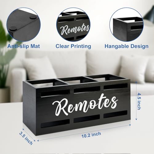 Hilislog TV Remote Holder Wall Mount Remote Control Holders for Bed Wood Bedside Organizer Table Caddy Controller Holder Wall Mount Remote Controls Box Remotes Storage Black Caddies with 3 Slots - color: Black, size: 3 Slot