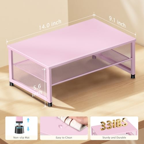 ECOLOVI 2-Tier Computer Monitor Stand Riser, Desk Organizer for Monitor, Printer & Laptop Stand, Desktop Workspace Organizers for Office Supplies(Pink) - color: Pink