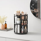 Rotating Makeup Organizer, DIY 8 Adjustable Layers Spinning Skincare Storage, Cosmetic Display Case with Brush Holder and Perfume Tray, Multi-Function Vanity Bathroom Countertop Organizer Black - color: Black