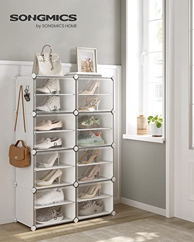 SONGMICS Shoe Rack Organizer, 8-Tier Shoe Storage Cabinet for Closet and Entryway, Holds 32 Pairs of Shoes, Adjustable, Cloud White and Trasparent ULPC034W01 - color: Cloud White + Trasparent, size: 8 Cubes