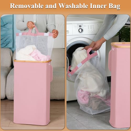 iEGrow Laundry Hamper with Lid, 110L Large Laundry Basket with Handle and Lid, Collapsible Clothes Basket Organizer with Removable Inner Bag for Clothes Toys Towels,Pink - color: Pink, size: 110L