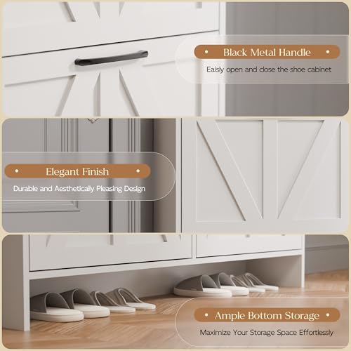 MU Shoe Storage Cabinet with 4 Flip Drawers, Freestanding Shoe Cabinet, Slim Shoe Organizer with Wood Legs for Entryway, White - color: White, size: 4 Drawers