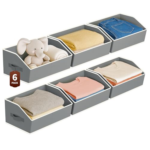 Homsorout Large Closet Organizers and Storage Bins - 6 Pack Trapezoid Storage Baskets for Shelves, Foldable Fabric Baskets with Handles Ideal for Closet, Basket, Wardrobe and Shelf Storage, Grey - color: Grey, size: 6 Pack