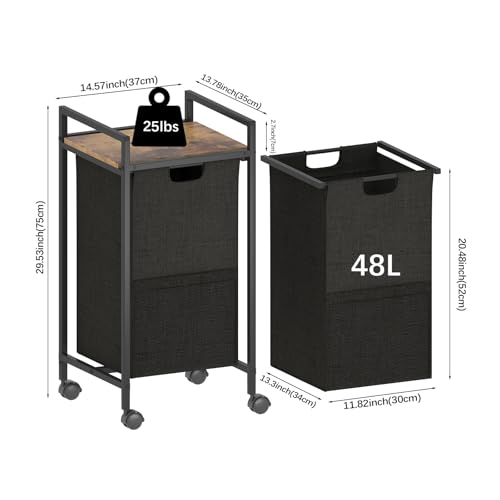 Laundry Hampers,Laundry Basket， Laundry Sorter with Top Shelf & Removable Washable Bags & Side Pockets for Laundry Room organization, Bathroom and Dorm, Rustic Brown and Black - color: 1 bag-Black