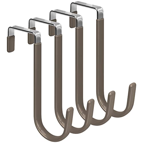 FYY Over The Door Hooks, 4 Pack Door Hangers Hooks with Rubber Prevent Scratches Heavy Duty Organizer Hooks for Living Room, Bathroom, Bedroom Hanging Clothes, Towels, Hats, Coats, Bags Brown - color: A Brown, size: Short, style: 4 Pack