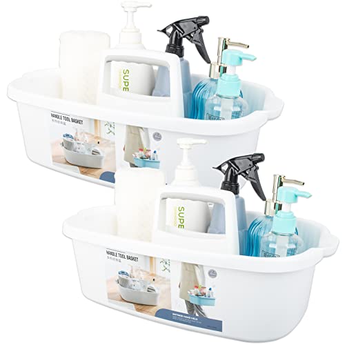 Large Cleaning Supplies Caddy Portable Shower Basket Supply Organizer with Handle Plastic Bucket Tool Storage for Bathroom, Bedroom, Kitchen, College Dorm, Garden, White 2 Pack - color: White, size: Large, 2pcs