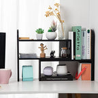 VERGOODR Desktop Adjustable Natural Wood Book Shelf Organizer Office Storage Rack Display Stand Caddy Set Expandable Desk Organizer (Black) - color: Black
