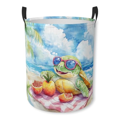 Tropical Turtle Beach Laundry Basket Ocean Animal Foldable Laundry Hamper with Handles Clothes Storage Bin for Household Bedroom Bathroom Dorms 17.3"x13.6" - color: Tropical Turtle Beach