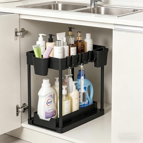 Under The Sink Organizer, 2 Tier Sliding Under Kitchen Sink Organizer, Multi-Use Pull Out Cabinet Organizer for Countertop, Bathroom, Pantry & Office Organization (Black(1 pack)) - color: Black(1 pack)