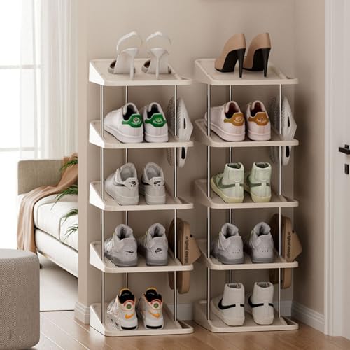 Vertical Shoe Rack,7 Tiers Stackable Shoe Rack for 14 Pairs,Narrow Shoe Tower,Space Saving,for Entryway,Living Room,Bedroom,Closet,DIY Free Standing Shoe Organizer(Khaki,7 Tiers) - color: Khaki, size: 7 Tiers