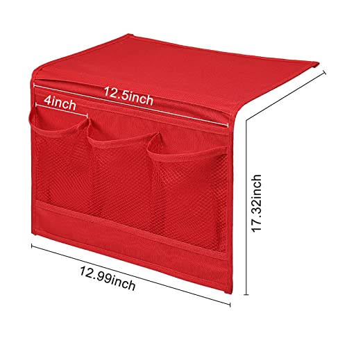 Surblue Bedside Caddy 4 Pockets Bedside Storage Organizer for TV Remote Control Phone Glasses Magazine (Red) - color: Red