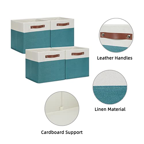 HNZIGE Storage Cubes Bins for Organization Set of 4, Fabric Storage Cube 12 x12, Collapsible Storage Bins Basket Cube with Handles, Canvas for Organizing Shelf Home Nursery(Teal White) - color: White, size: 12"x12"x12"-4pack