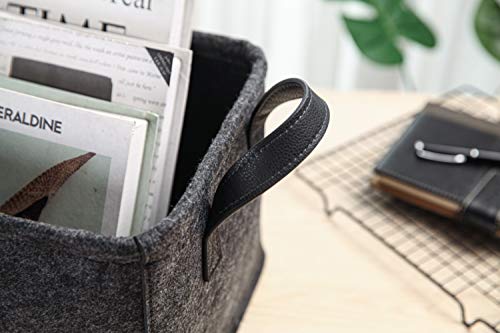 Collapsible Storage Basket with Carry Handles Felt Fabric Storage Bin Durable Organizer for Gift Toys Shoes Clothes Towels Nursery Home Laundry Office Decorative Organizing Box(Dark grey) - color: PU-Dark grey, size: 13.9L×9.6W×8.2H