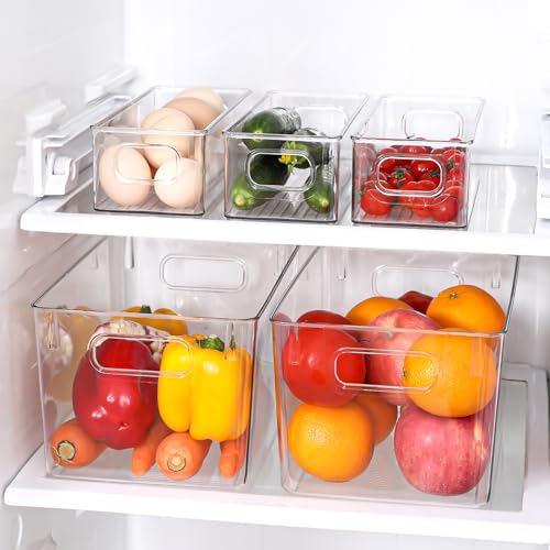 Clear Plastic Storage Bins 8 Pack - Pantry Organizers and Storage, Fridge Organizer Containers for Kitchen, Cabinet, Freezer, Bathroom, Clost, Home Organization - size: 4 Larger + 4 Small