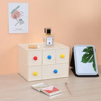 Desktop Storage Drawers, Plastic Desk Organizer with 3 Drawers, Modular Stackable Toolbox Units for Office Stationary, Makeup Container, Bathroom Countertop (1 Tall Layer, Cream) - color: 1 Tall Layer & 3 Drawers, Cream