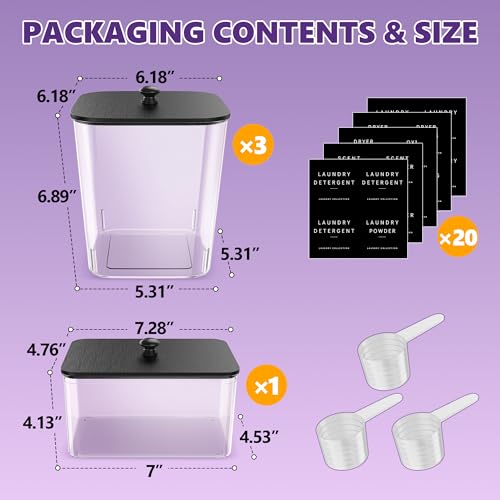 4 Pack Laundry Pods Container, Clear Laundry Room Organization Containers Essentials, Large Detergent Powder Storage Containers Black Wooden Lids & Labels Signs, Home Acrylic Laundry Pods Holder - color: Black, size: 4 pack