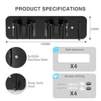 homeasy Wall Mount Mop and Broom Holder, Heavy Duty Stainless Steel Organizer Rack with Hooks | 4-Pack, 2-in-1 No Drill & Screw Installation, Black - color: Black-4