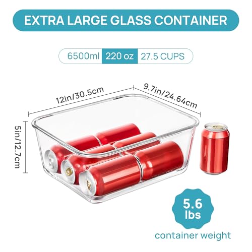 Vtopmart 6.5L/ 220oz/ 27.5cup Extra Large Glass Food Storage Containers with Snap Airtight Lids for Roasting Turkey, Chicken, Baking Casserole, Fruits, Party, BPA Free, Oven Safe, Freezer, Dishwasher - size: 1pack 220oz