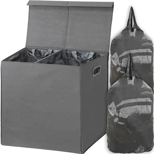 Simple Houseware Double Laundry Hamper with Lid and Removable Laundry Bags, Dark Grey - color: Dark Grey