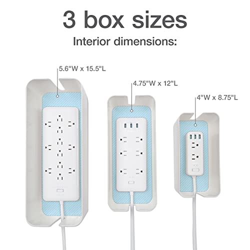 Oxford Cable Management Boxes, 3 Pack, Small, Medium, Large, 15 Cable Ties (Hook & Loop, Silicone,Twist Ties), Power Strip Organizer, White (27800)