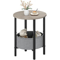 Vagusicc Round Side Table End Table with Storage Basket, Small Side Table Round Nightstand for Small Spaces, Tall Oval End Table with Steel Frame, Coffee Bedside Table for Living Room Bedroom, Greige - color: Greige