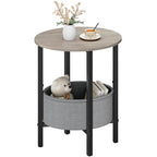 Vagusicc Round Side Table End Table with Storage Basket, Small Side Table Round Nightstand for Small Spaces, Tall Oval End Table with Steel Frame, Coffee Bedside Table for Living Room Bedroom, Greige - color: Greige