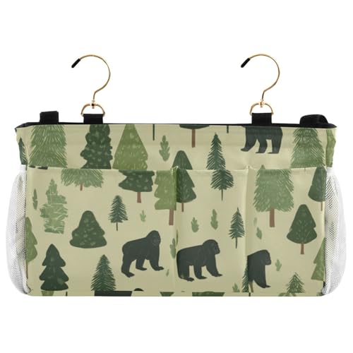 Bedside Caddy Metal Frame Hanging Organizer Bunk Bed Dorm Accessories Hook And Loop Storage Bag Large Pockets Forest Cartoon Gorillas Green - color: Forest Cartoon Gorillas Green