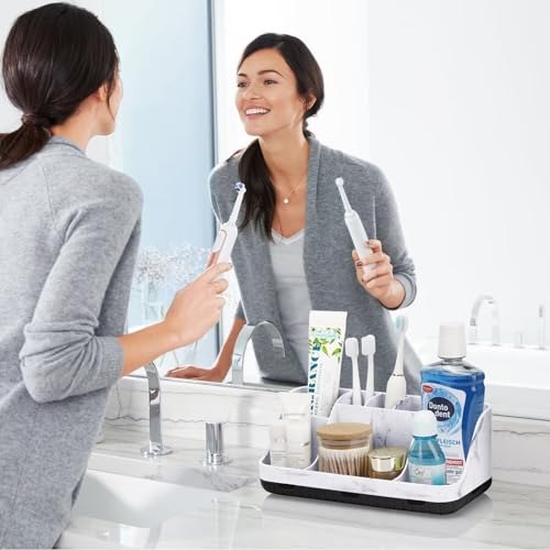 GFWARE Marble Bathroom Countertop Organizer - Detachable 7 Slots Kids Electric Toothbrush and Toothpaste Holde Drainage for Bathroom Accessories Organization Counter Vanity Storage, Black - color: Marble Black