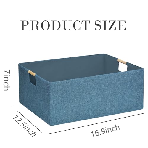 Foldable Storage Box with Handles | 16.9 Inch Collapsible Organizer for Clothes, Toys, Makeup | Sturdy Cardboard Frame & Washable Fabric | Space-Saving Home Decor 2Pack - color: Blue