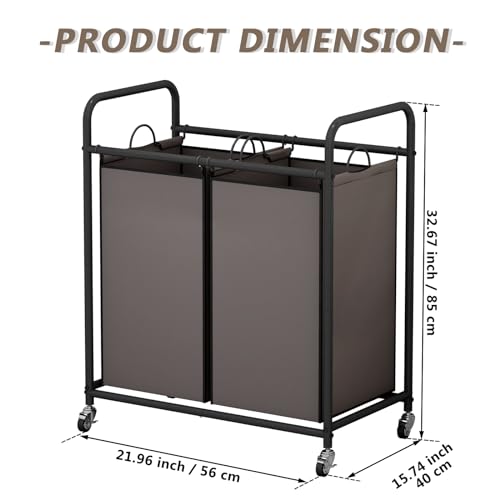 SUOERNUO Laundry Hamper Basket 2 Bag Laundry Sorter Cart with Rolling Lockable Wheels and Removable Bags Laundry Organizer Cart for Clothes Storage, Assorted - color: Brown, size: 2 Bags