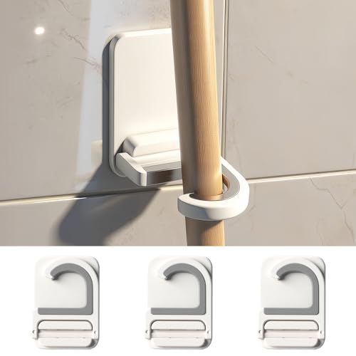 3pack Mop and Broom Holder Wall Mount Self Adhesive - No Drill Mop and Broom Handle Gripper, Household Cleaning Organizer for Organization and Storage, Holds up to 6 lb - color: Plastic, size: 3 Pack: Single Slot