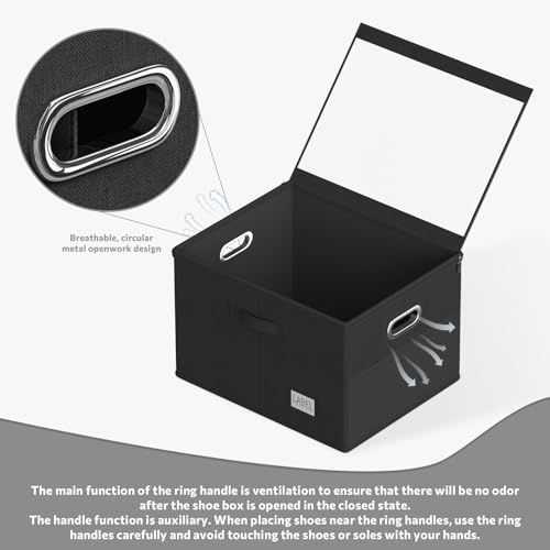 Shoe Organizer for Closet, Large Shoe Box Storage Containers with Clear Window, Space Saving Shoe Bin with Foldable Bottom Support Adjustable Dividers - Fits 16 Pairs (Black, (19.7*15.7*13)x1) - color: Black, size: (19.7*15.7*13)x1