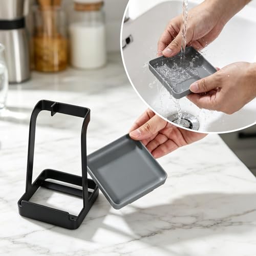 vocheer Pot Lid Holder, Stainless Steel Kitchen Organizer Rack Spoon Rest Rack Holder-Lid Stand for Utensils in Kitchen, Black - color: A